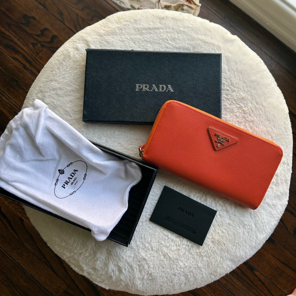 Prada Vibrant Orange Zip-Around Wallet